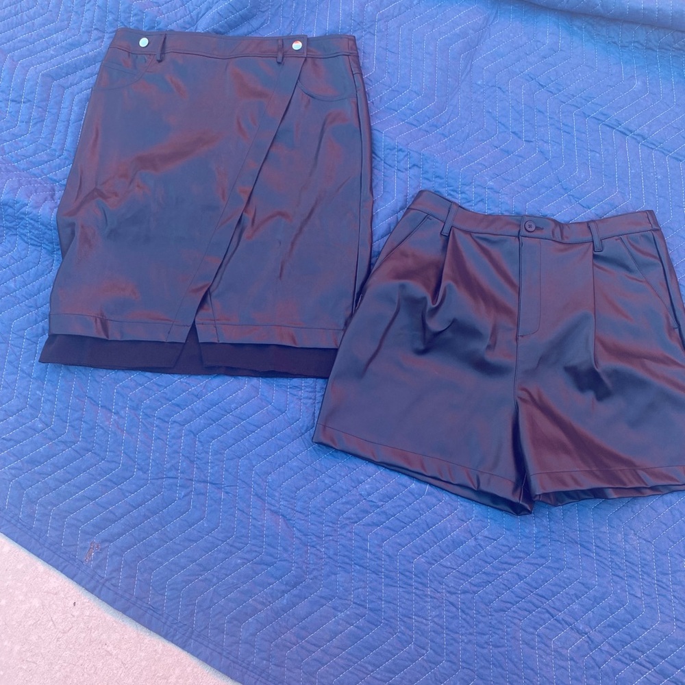 Black Faux Leather Skirt and Shorts Set